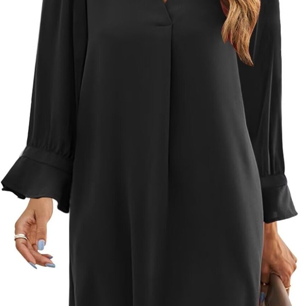 Long Sleeve Dress for Women V Neck Casual Cute Loose Flowy Swing Shift DressesS-